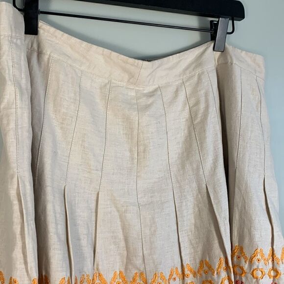 Peter Nygard linen cotton knee length skirt fall colored embroidery size 16 - Picture 3 of 8